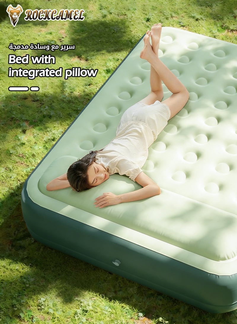 ROCKCAMEL Inflatable Air Mattress with Built-in 2600mAh Electric Pump, Thickened Double Airbed with Flock Coating, Quick Blow Up Bed for Home, Camping & Guests (Green) - Image 3